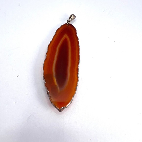 Rust Brown Agate Slice Pendant Boho Natural Stone Statement Witchy Crystal - Picture 5 of 6
